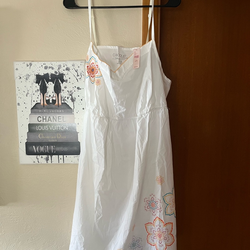 White Spaghetti-Strap Top with Colorful Floral Embroidery
